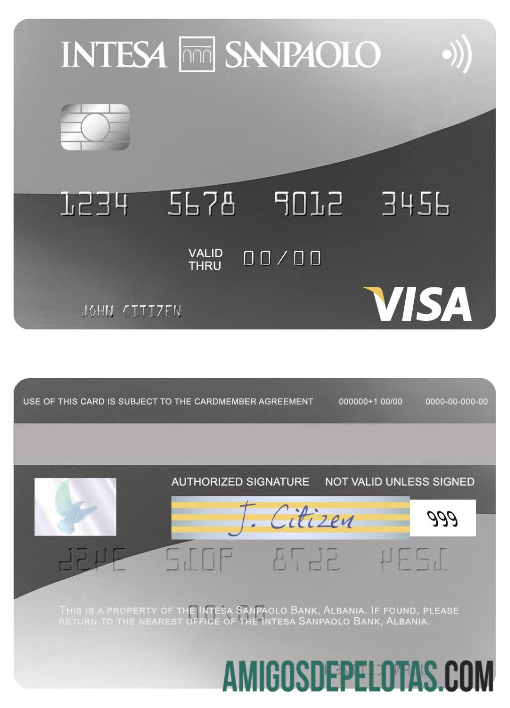 Cartão Visa do Banco Intesa Sanpaolo da Albânia exemplo